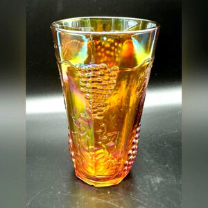 Vintage Indiana Carnival Glass Marigold Harvest Grape Tumbler 6”